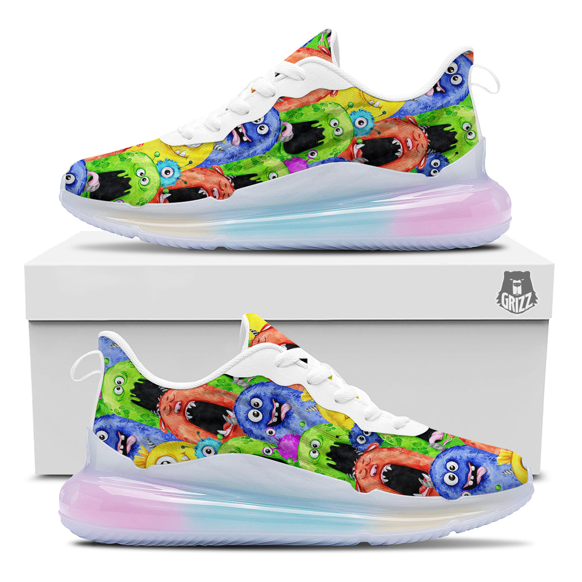 Monster Watercolor Print Pattern Running Sneakers-grizzshop