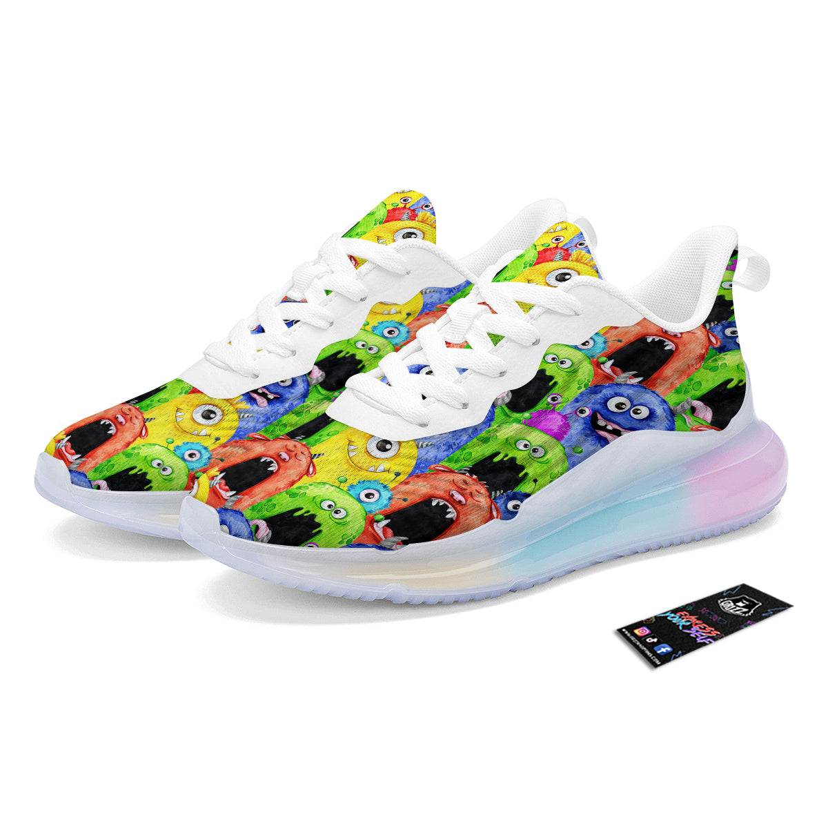 Monster Watercolor Print Pattern Running Sneakers-grizzshop