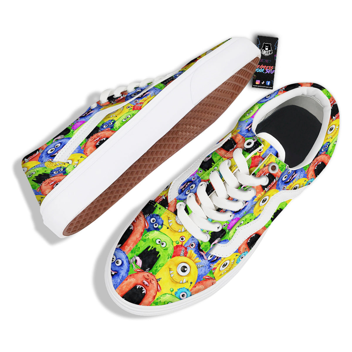 Monster Watercolor Print Pattern Skate Shoes-grizzshop