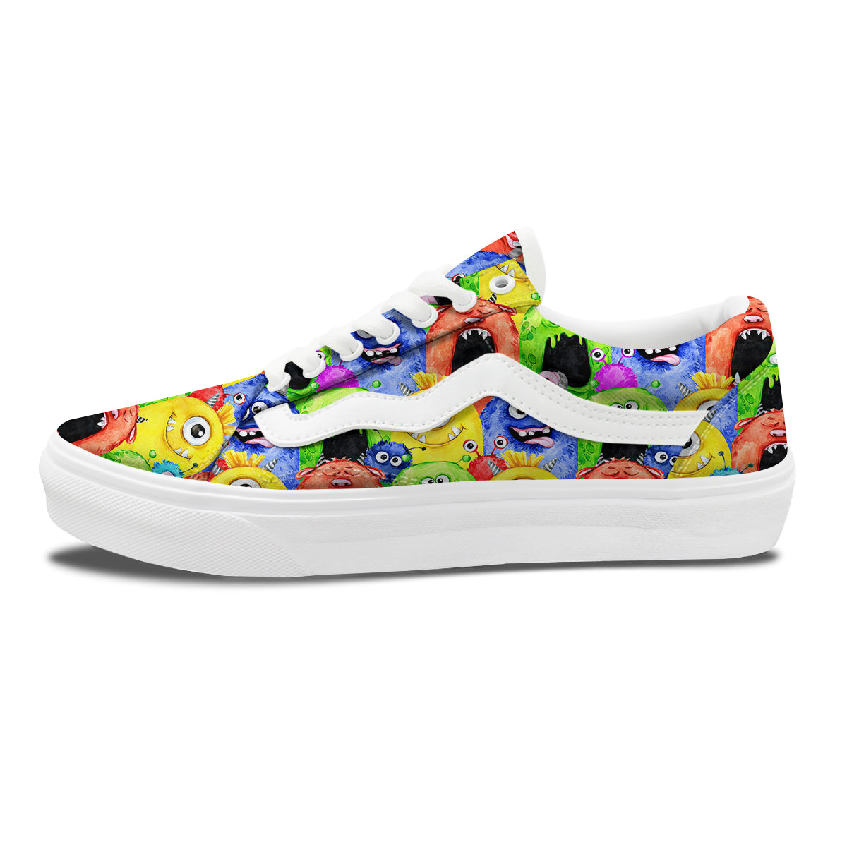 Monster Watercolor Print Pattern Skate Shoes-grizzshop