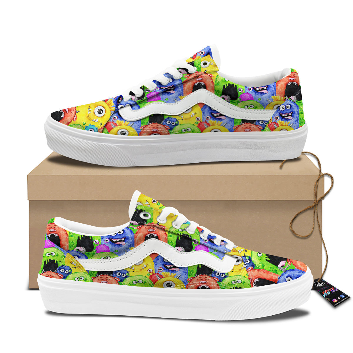 Monster Watercolor Print Pattern Skate Shoes-grizzshop