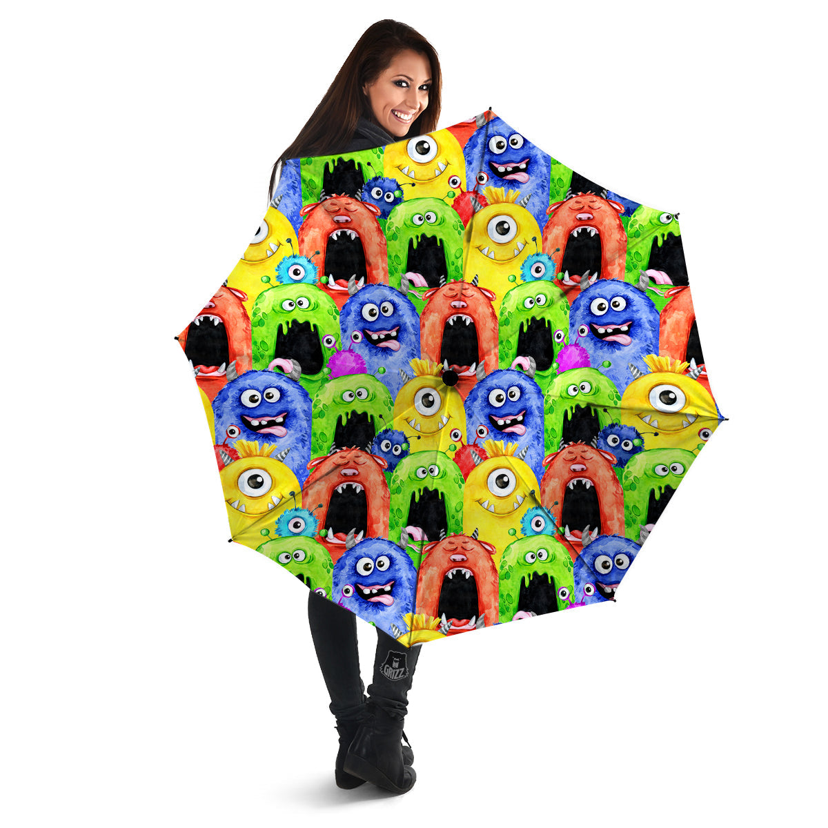 Monster Watercolor Print Pattern Umbrella-grizzshop