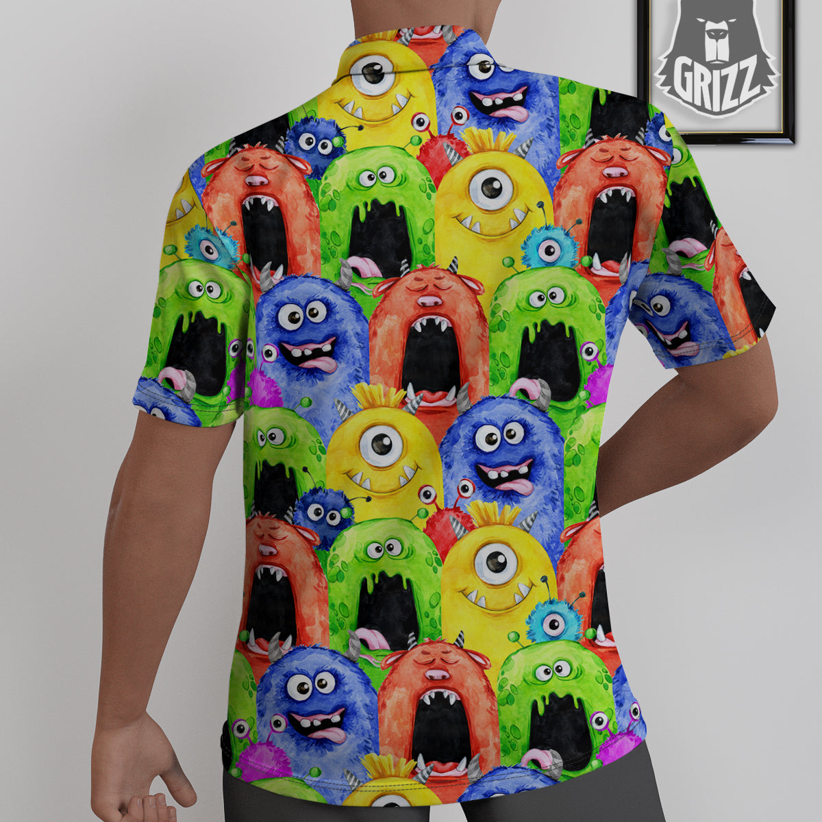Monster Watercolor Print Pattern Untucked Shirts-grizzshop