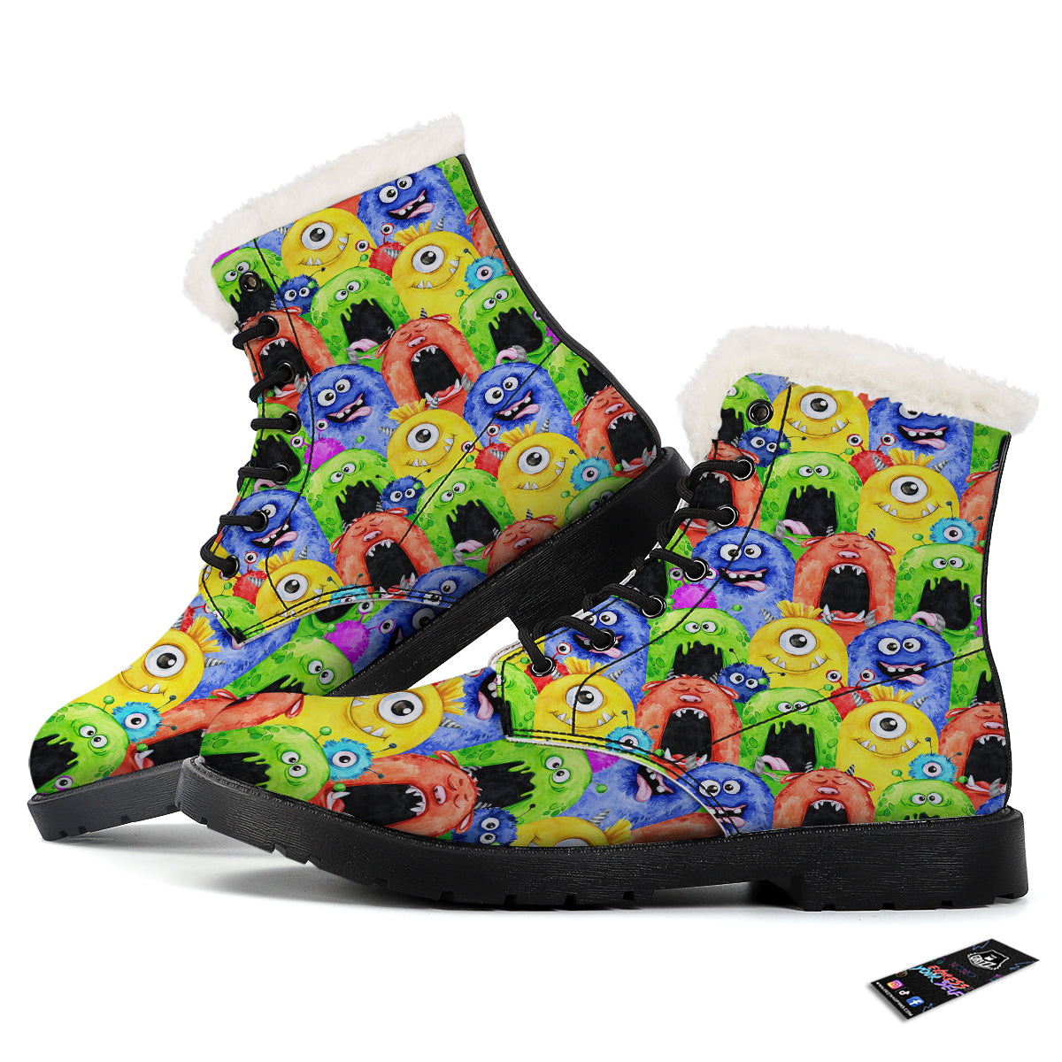 Monster Watercolor Print Pattern Winter Boots-grizzshop