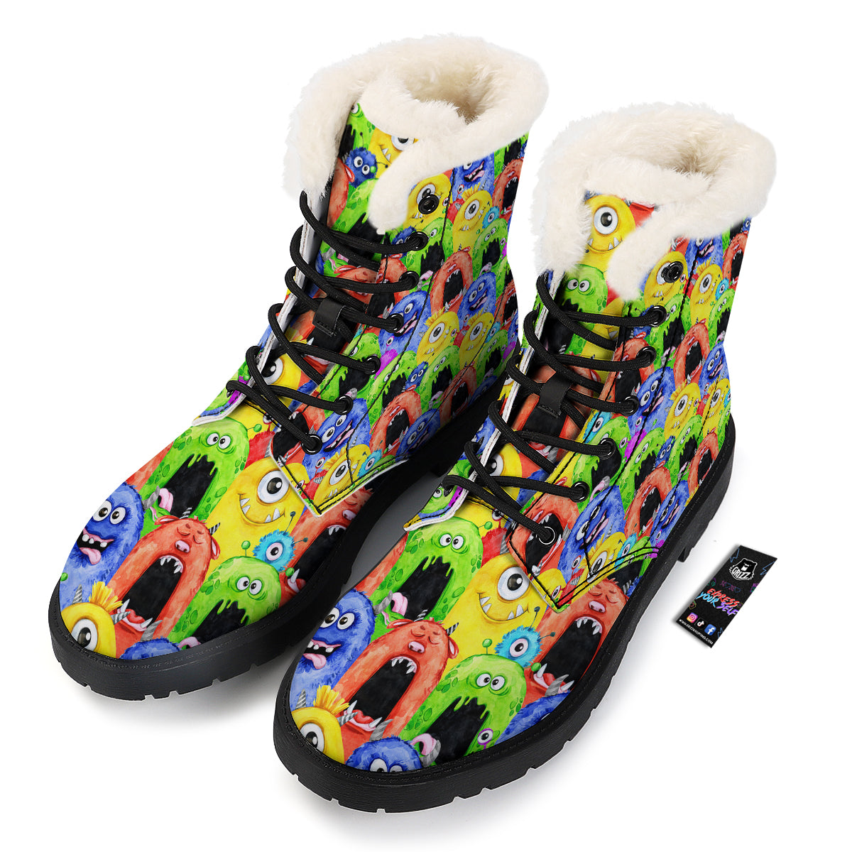 Monster Watercolor Print Pattern Winter Boots-grizzshop
