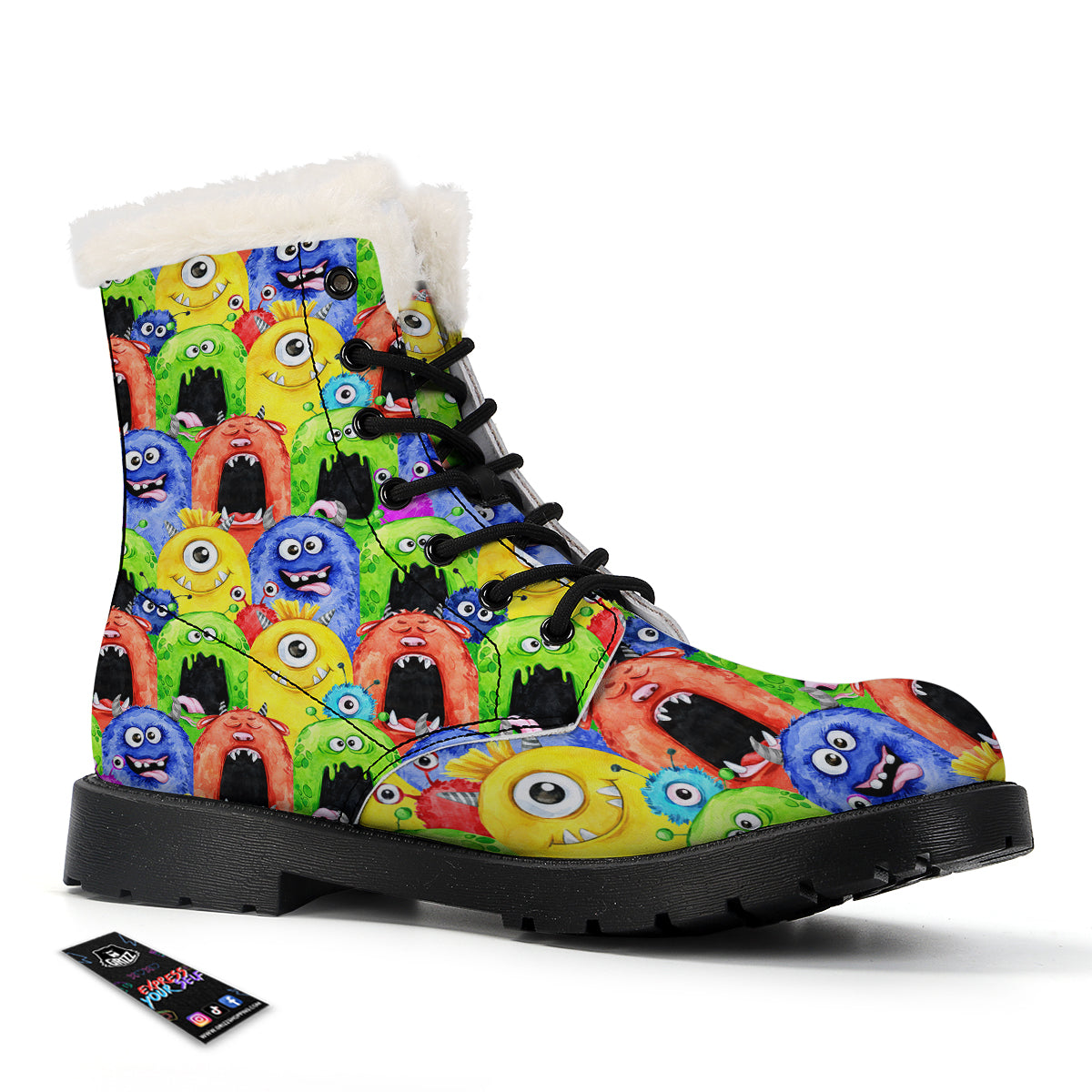 Monster Watercolor Print Pattern Winter Boots-grizzshop