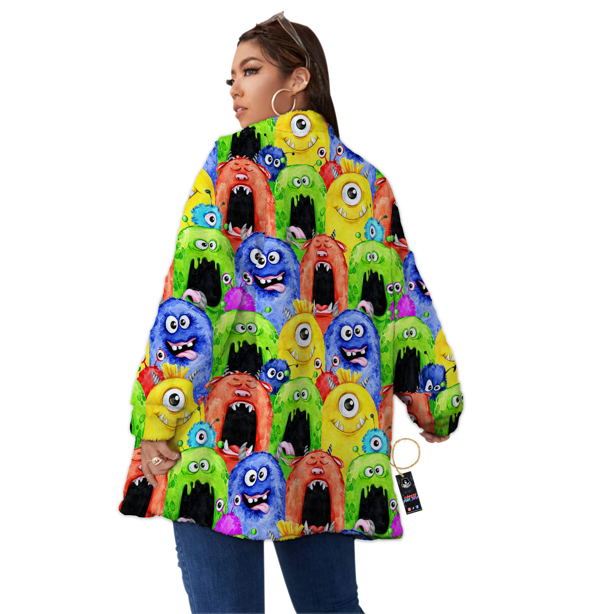 Monster Watercolor Print Pattern Women's Sherpa Jacket-grizzshop