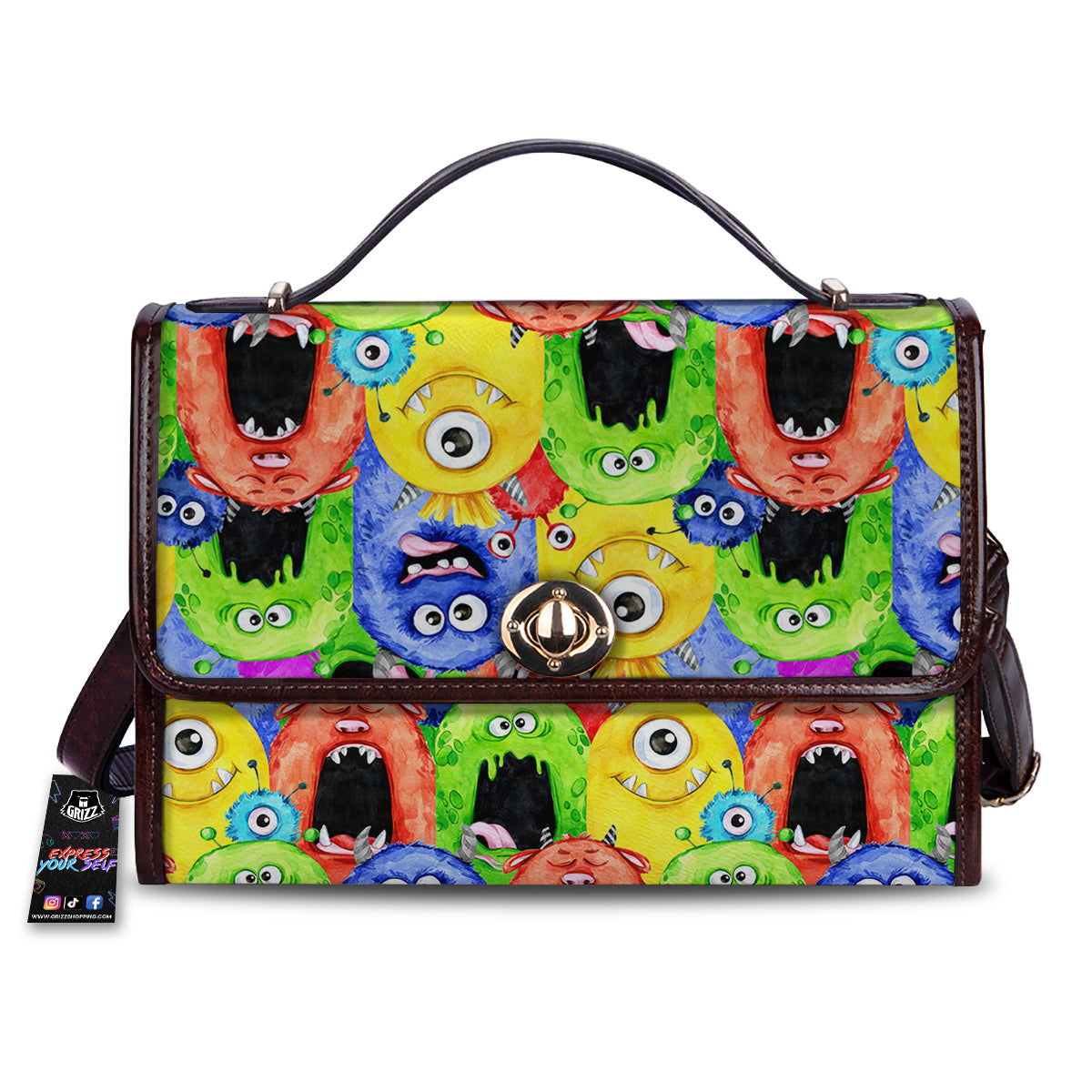 Monster Watercolor Print Pattern Women's Satchel Bag