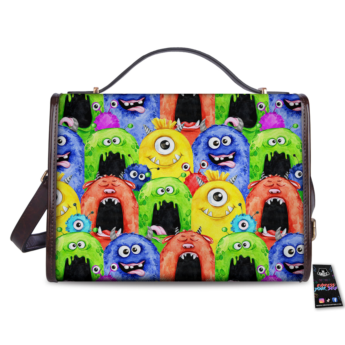 Monster Watercolor Print Pattern Women's Satchel Bag
