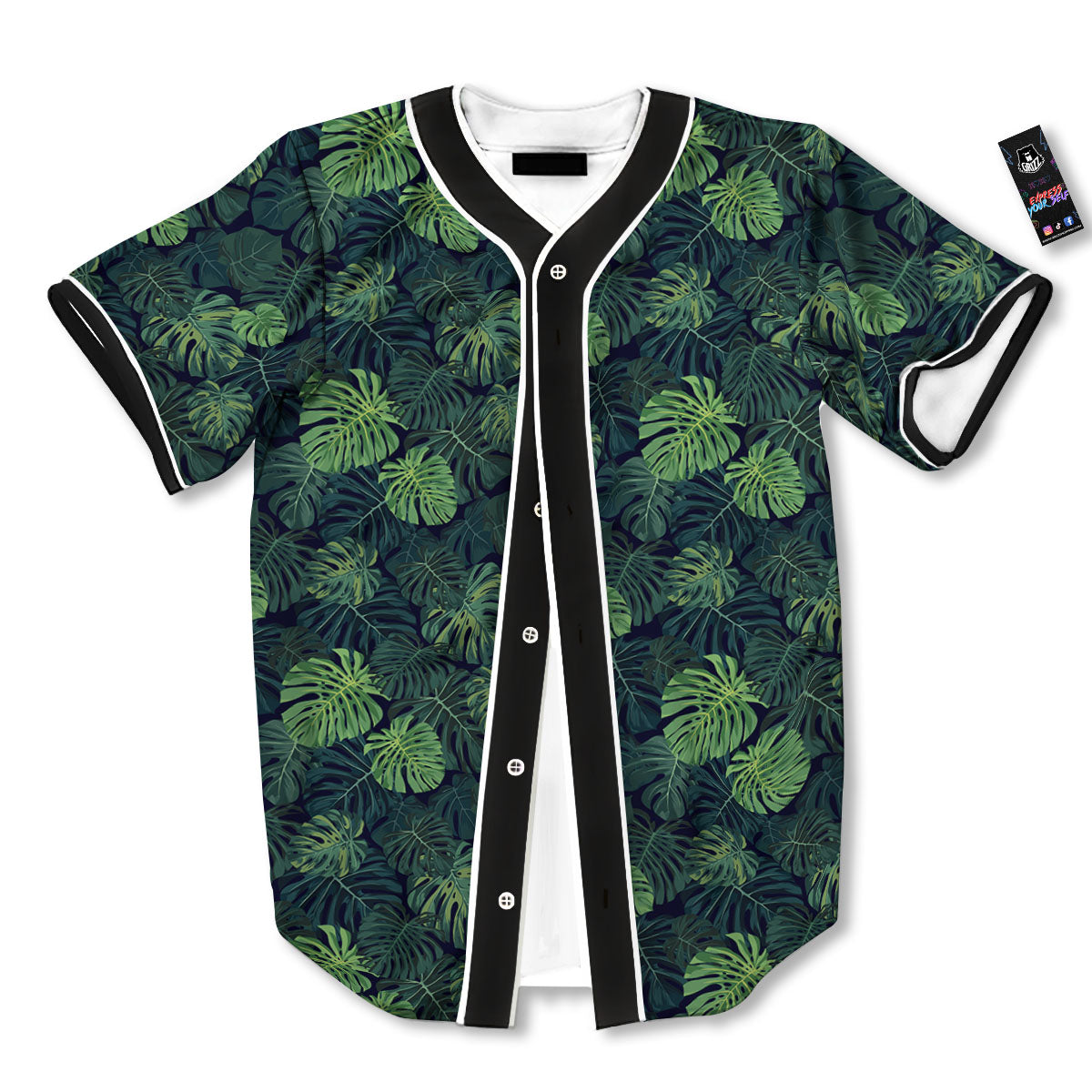 Monstera Green Tropical Print Pattern Baseball Jersey-grizzshop