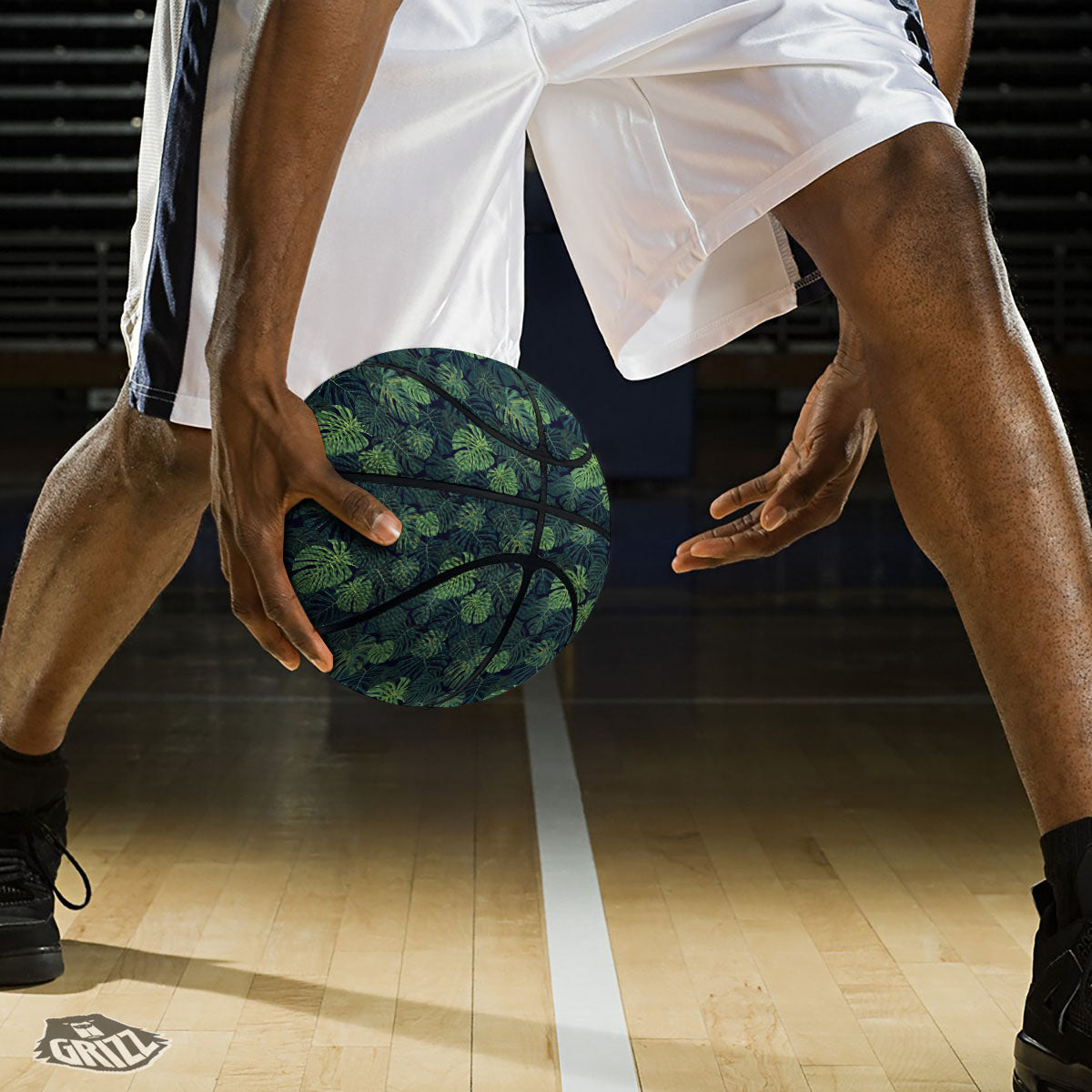 Monstera Green Tropical Print Pattern Basketball-grizzshop
