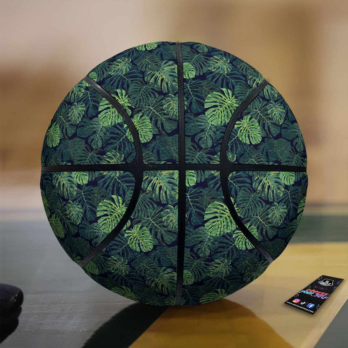 Monstera Green Tropical Print Pattern Basketball-grizzshop