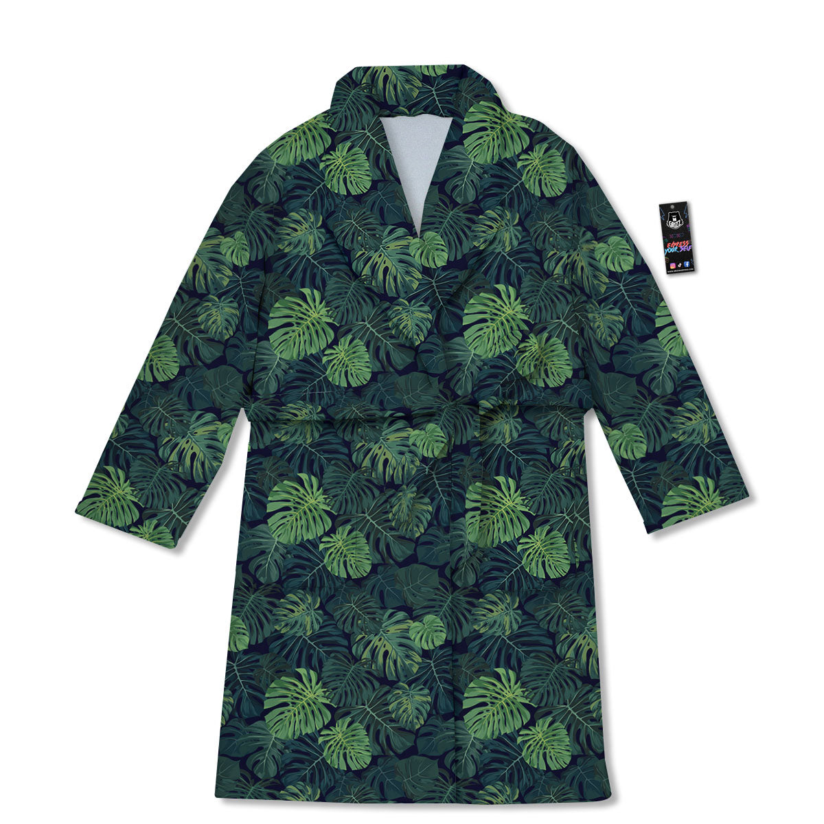 Monstera Green Tropical Print Pattern Bathrobe-grizzshop