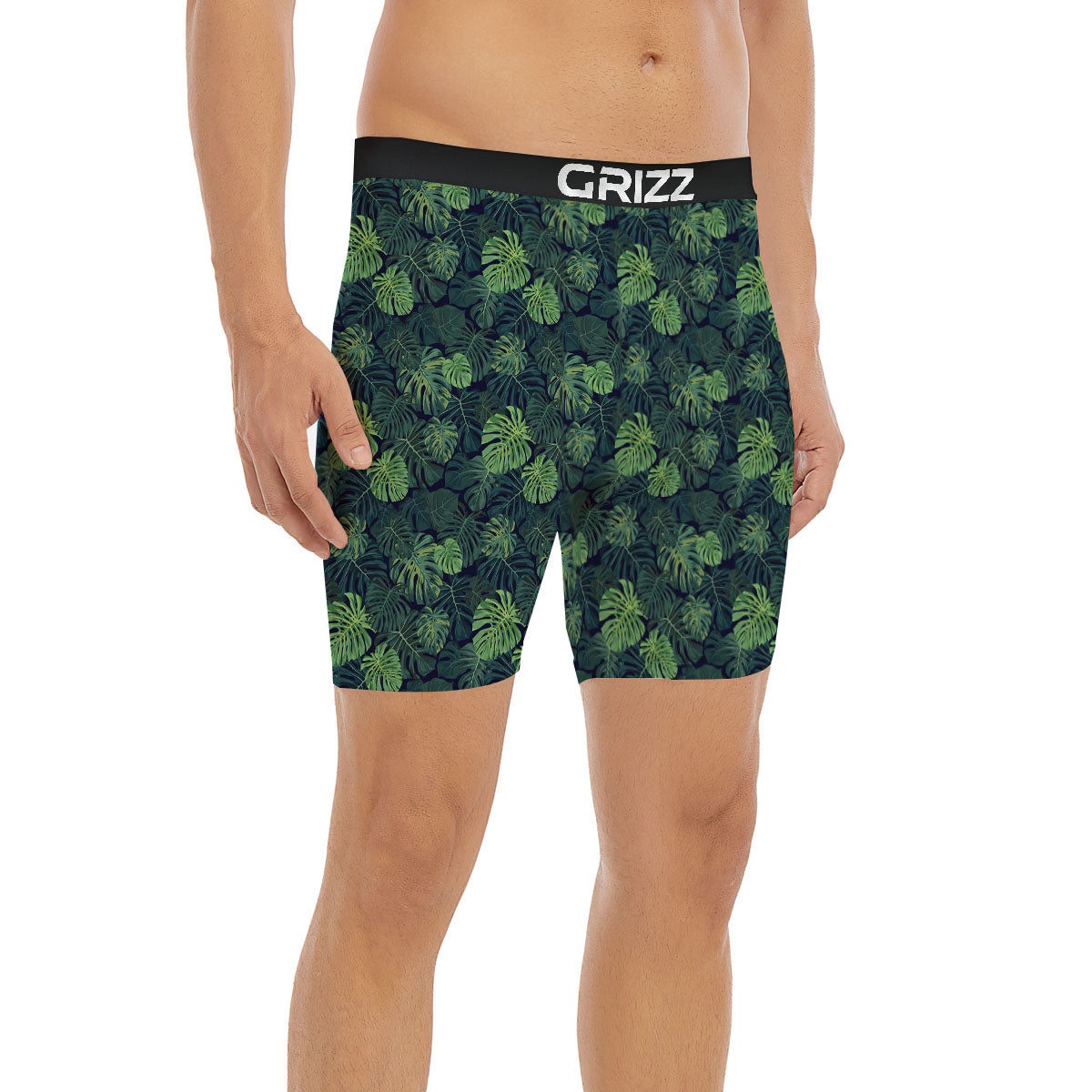 Monstera Green Tropical Print Pattern Boxer Briefs-grizzshop