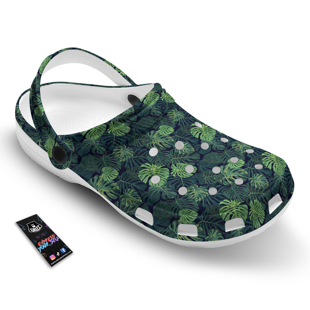 Monstera Green Tropical Print Pattern Clog-grizzshop