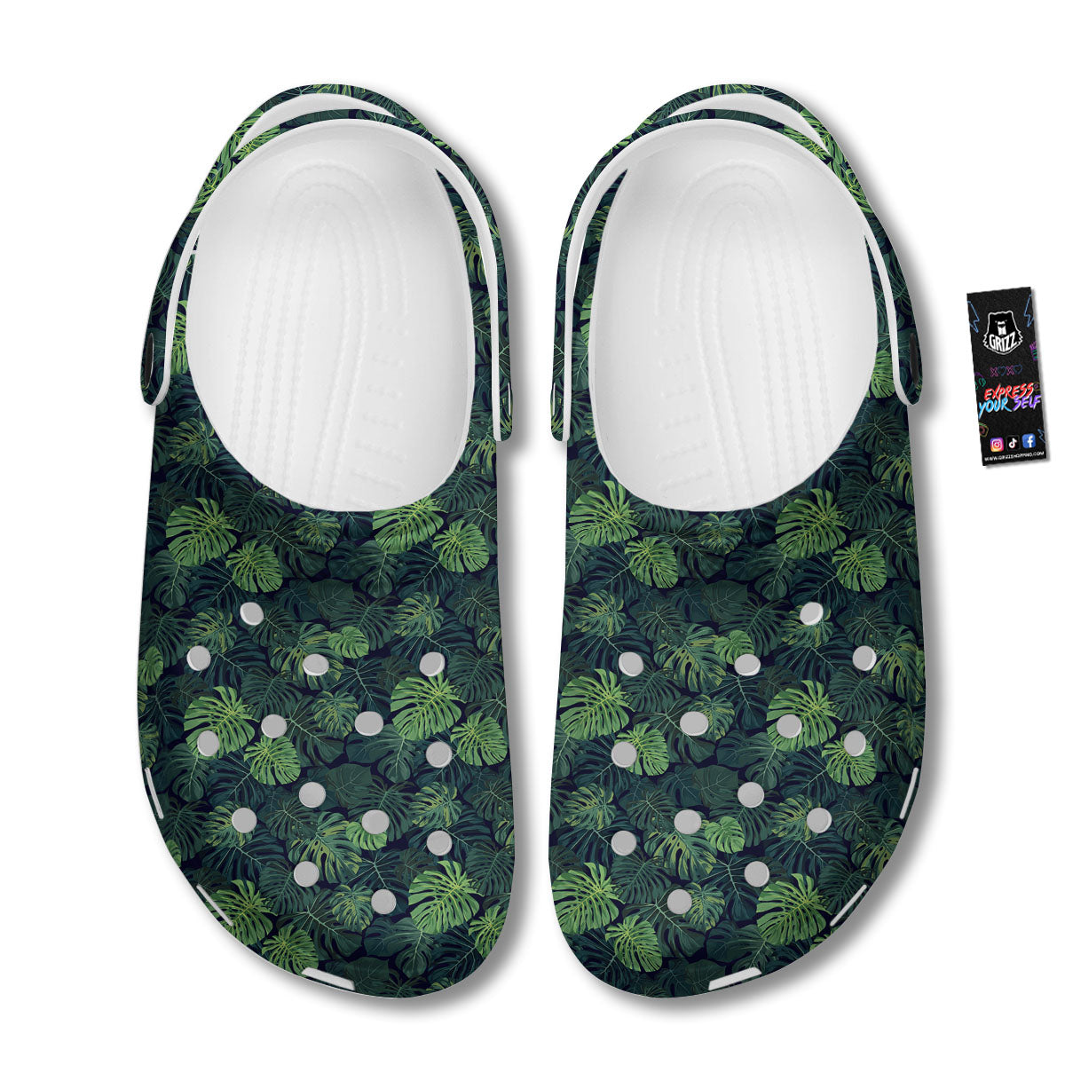 Monstera Green Tropical Print Pattern Clog-grizzshop