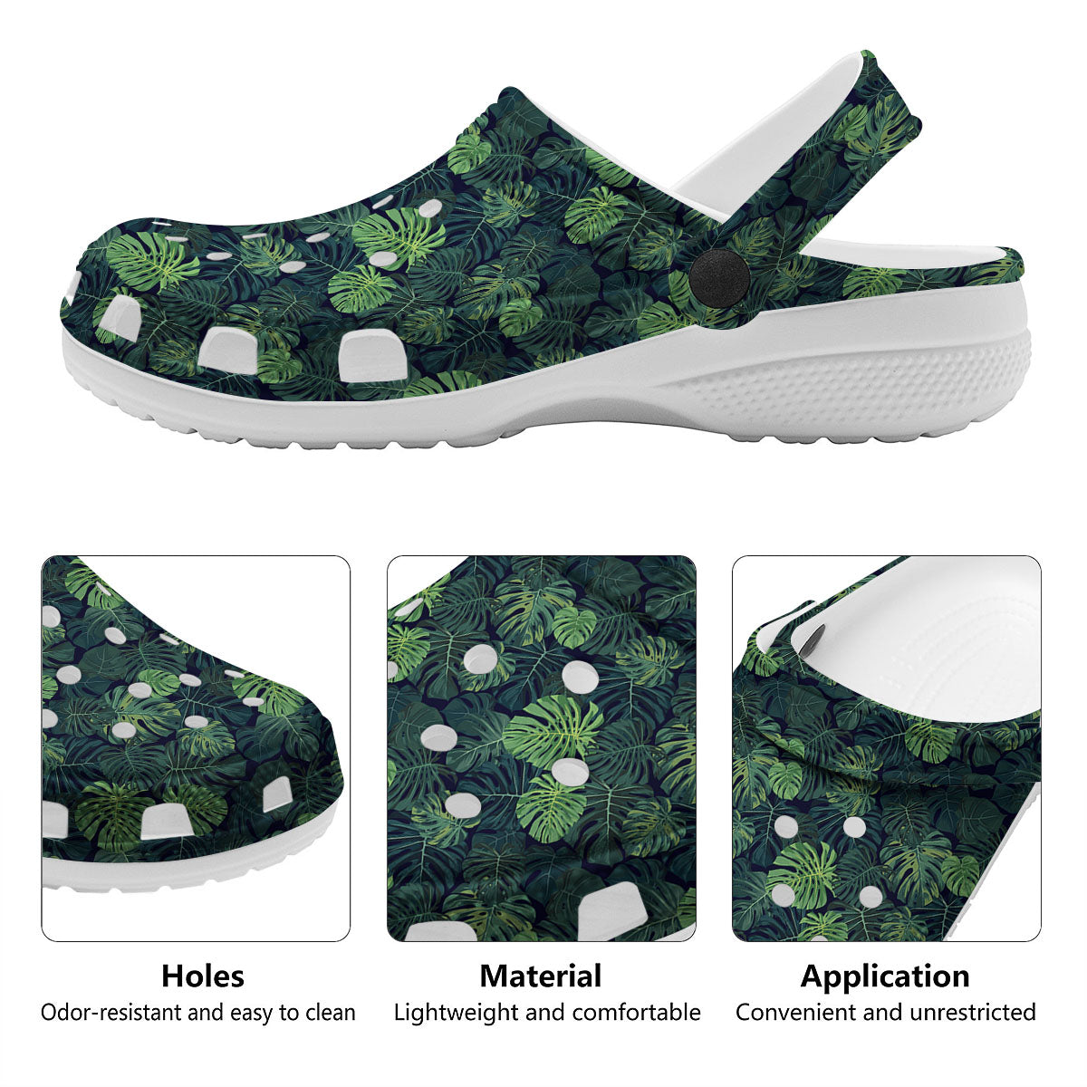 Monstera Green Tropical Print Pattern Clog-grizzshop