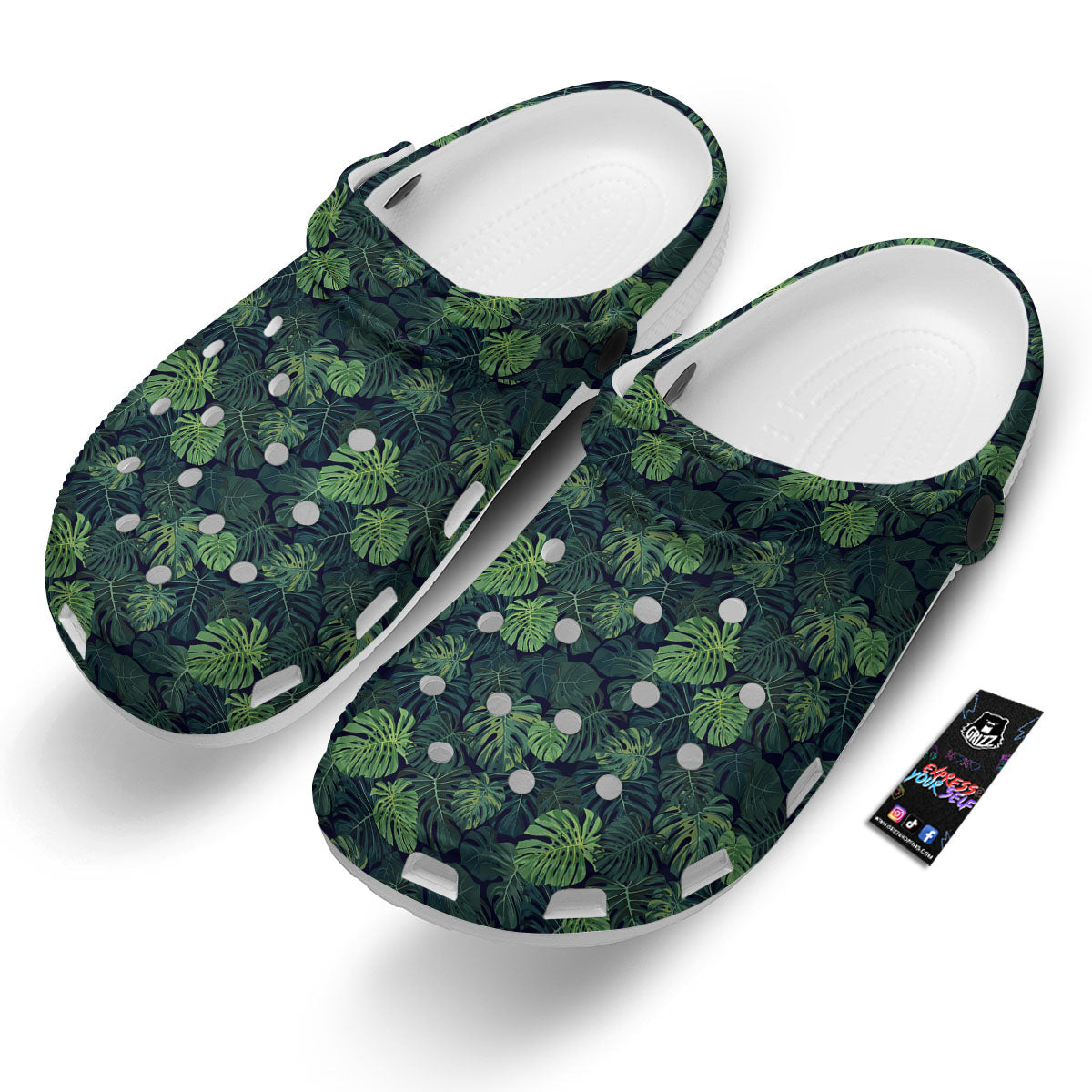 Monstera Green Tropical Print Pattern Clog-grizzshop