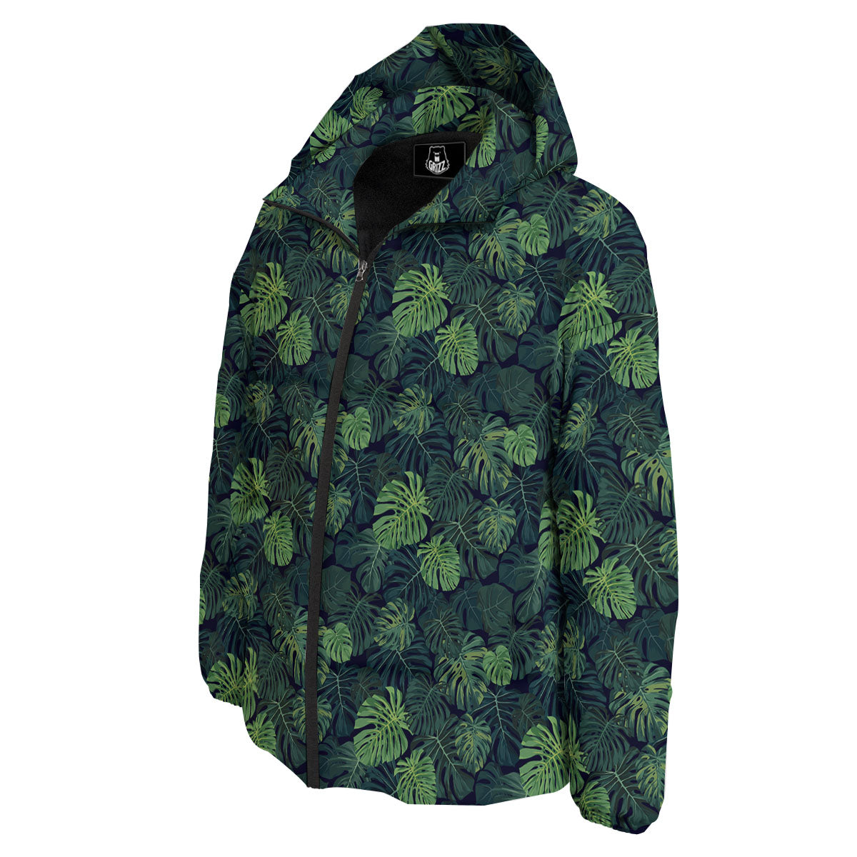 Monstera Green Tropical Print Pattern Down Jacket-grizzshop