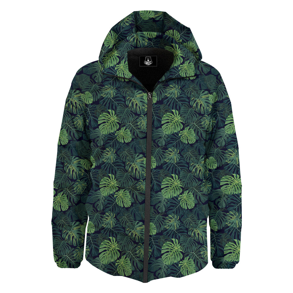 Monstera Green Tropical Print Pattern Down Jacket-grizzshop