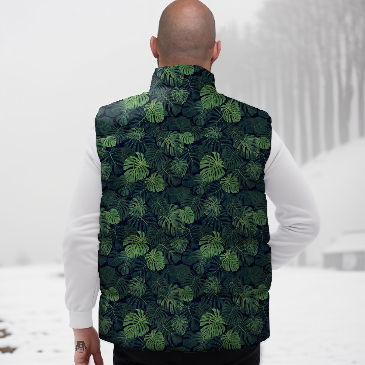 Monstera Green Tropical Print Pattern Down Vest