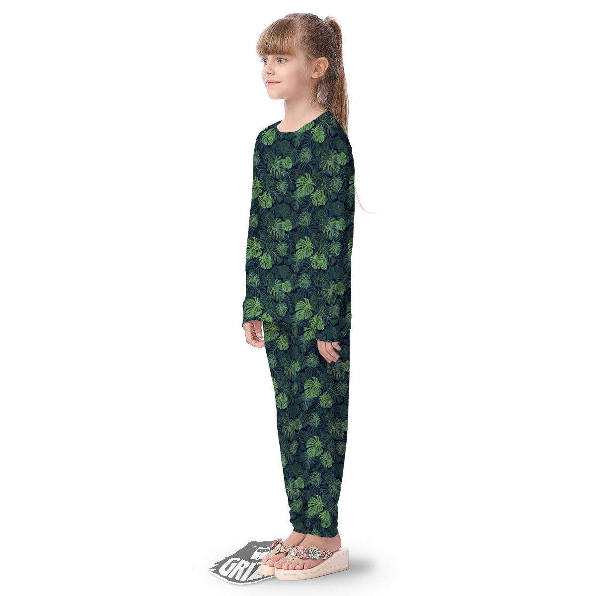 Monstera Green Tropical Print Pattern Kid's Pajamas-grizzshop
