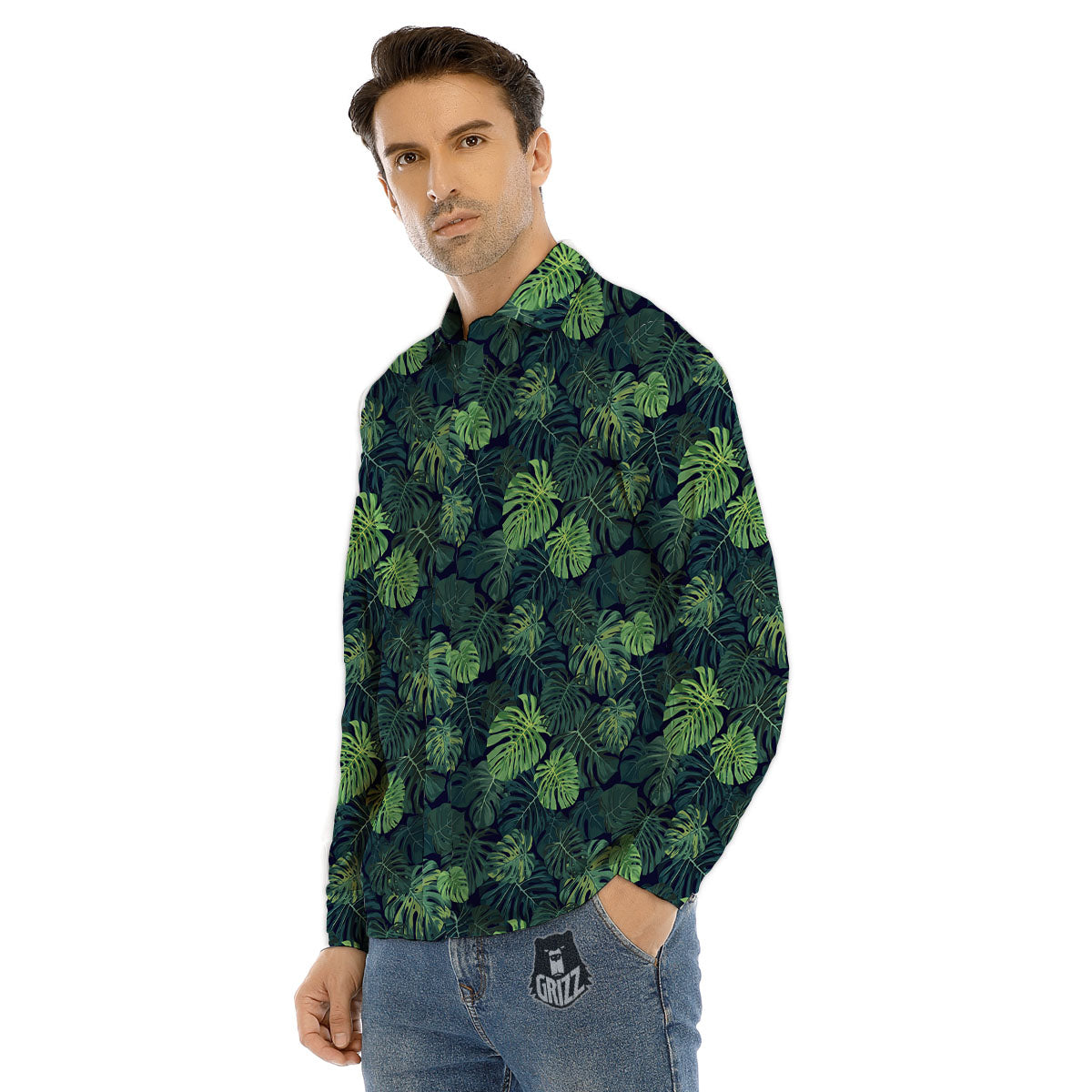 Monstera Green Tropical Print Pattern Men's Dress Shirts-grizzshop