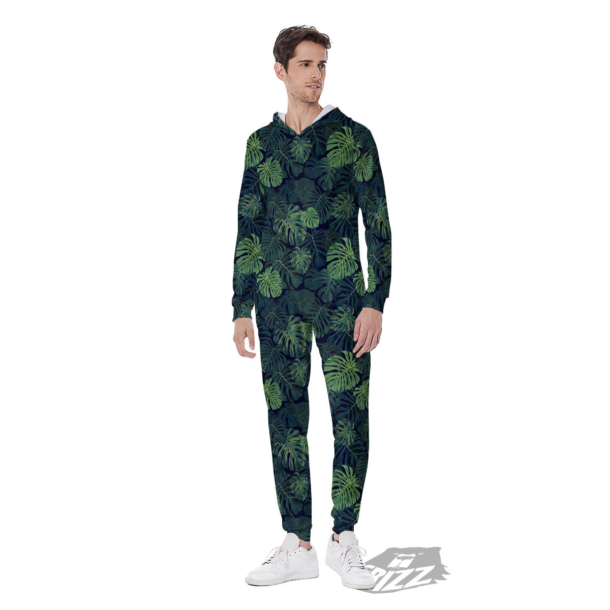 Monstera Green Tropical Print Pattern Men's Jumpsuit-grizzshop