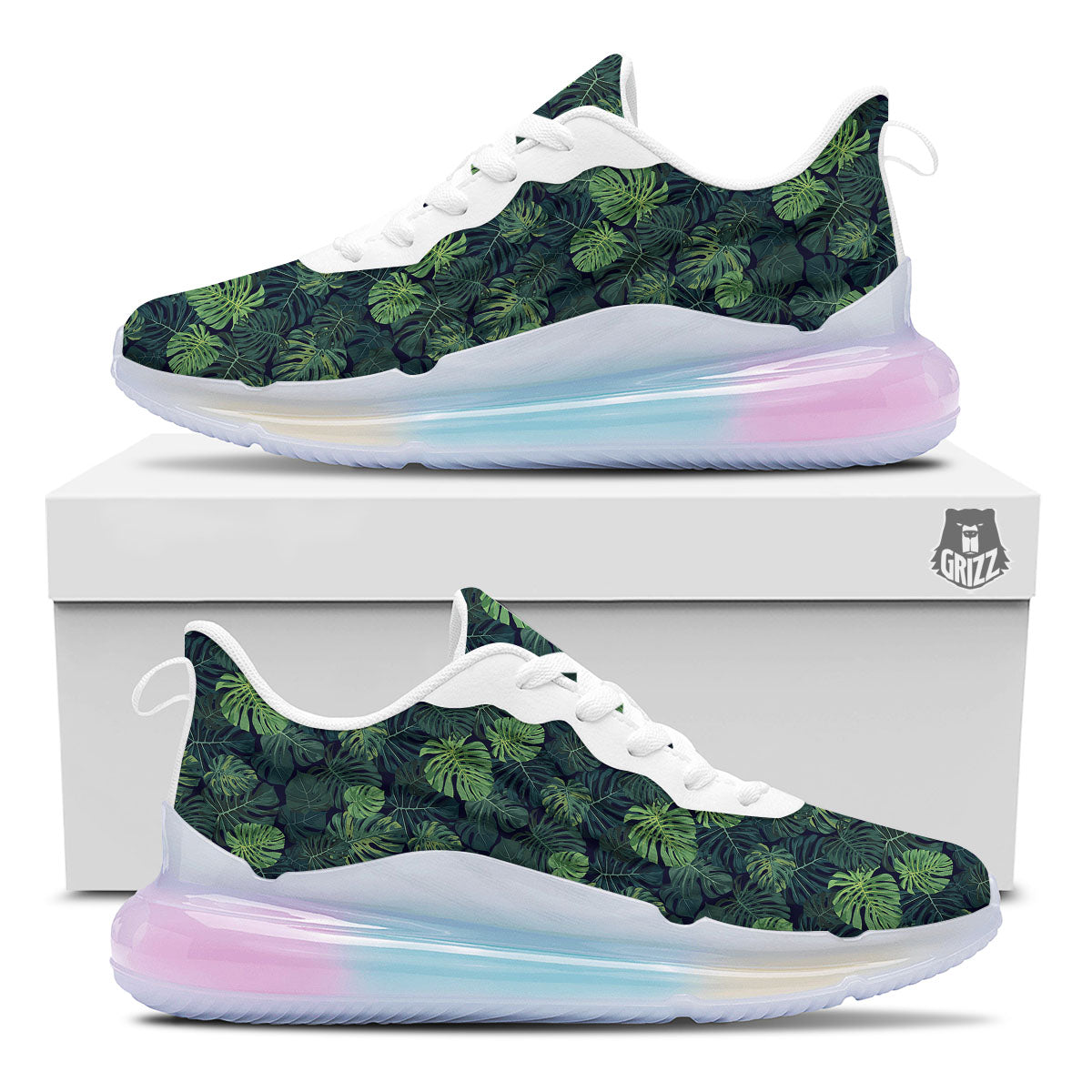 Monstera Green Tropical Print Pattern Running Sneakers-grizzshop