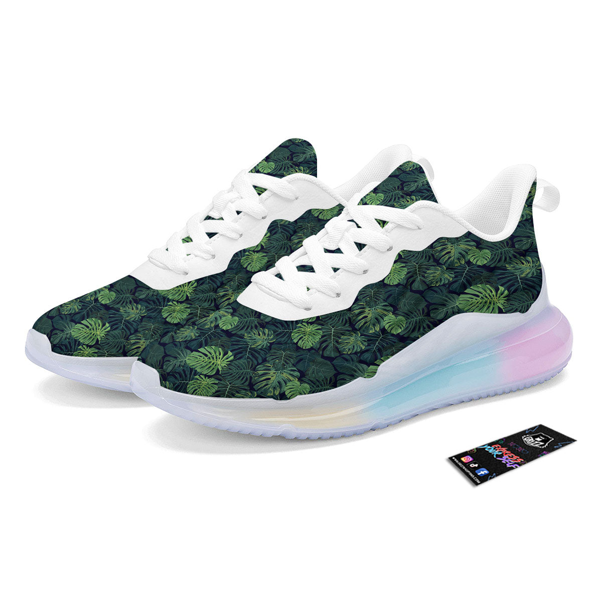 Monstera Green Tropical Print Pattern Running Sneakers-grizzshop