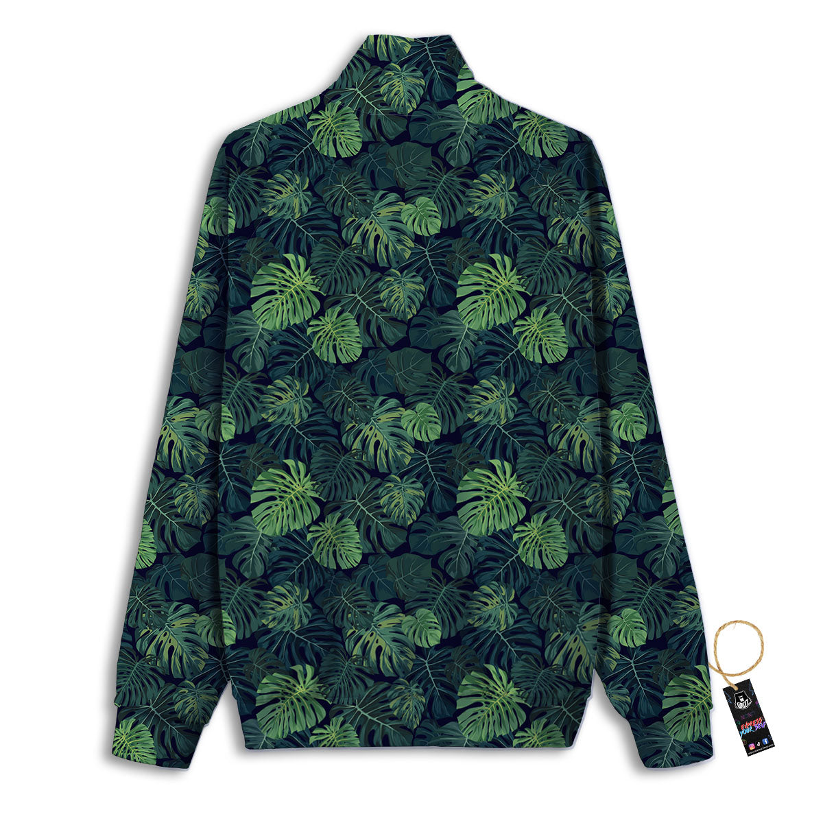 Monstera Green Tropical Print Pattern Track Jacket-grizzshop