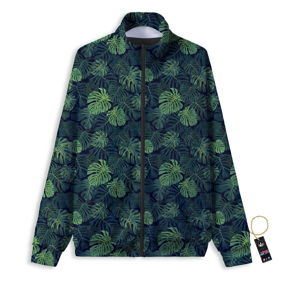 Monstera Green Tropical Print Pattern Track Jacket-grizzshop
