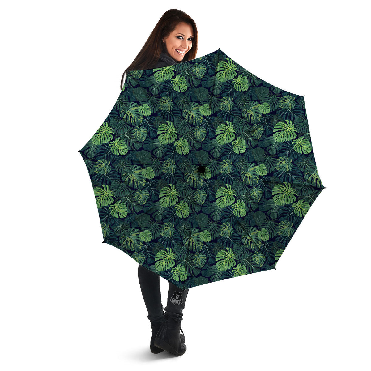 Monstera Green Tropical Print Pattern Umbrella-grizzshop