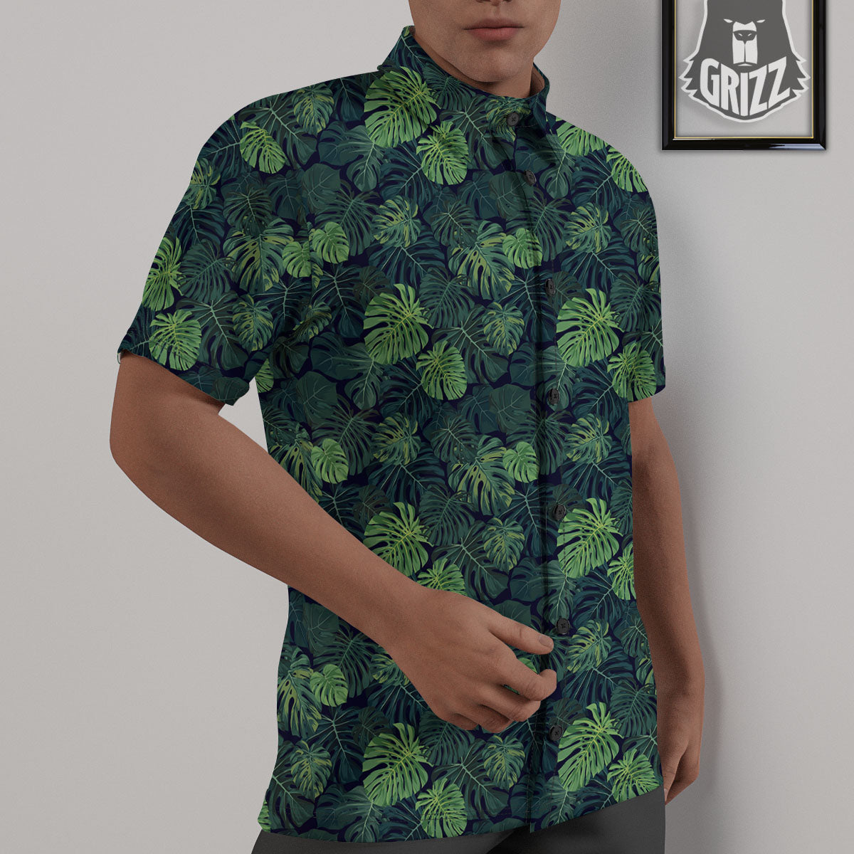 Monstera Green Tropical Print Pattern Untucked Shirts-grizzshop