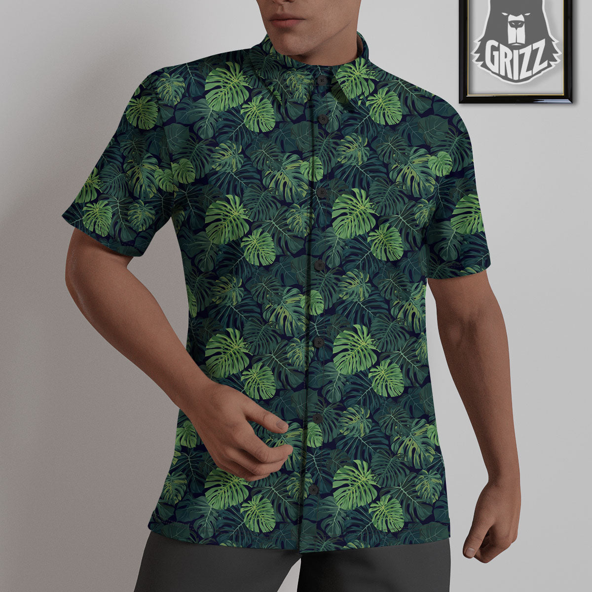 Monstera Green Tropical Print Pattern Untucked Shirts-grizzshop
