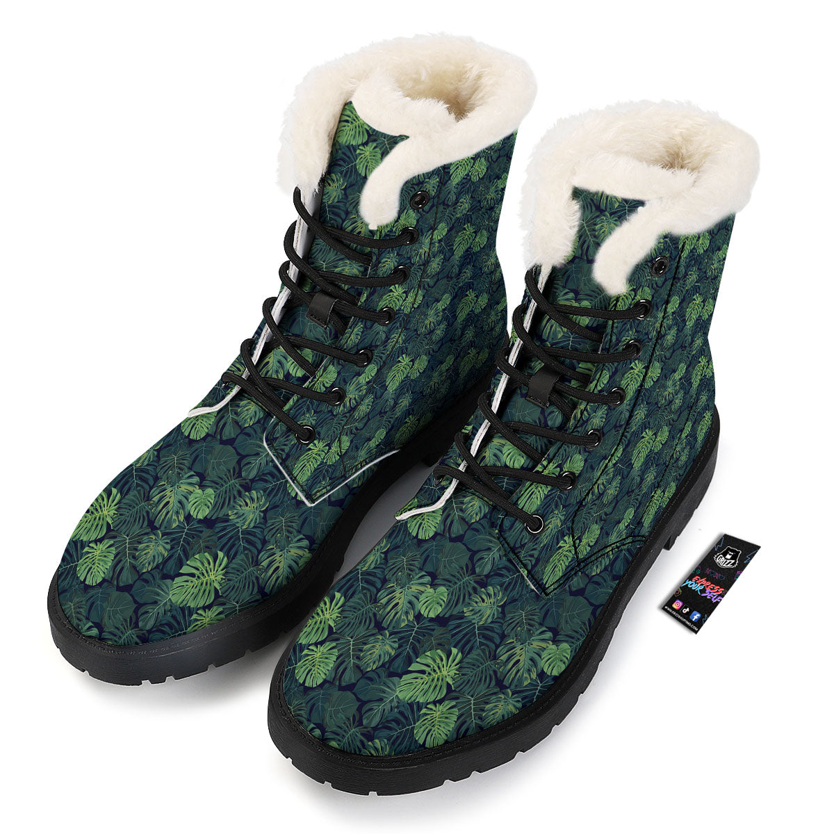 Monstera Green Tropical Print Pattern Winter Boots-grizzshop