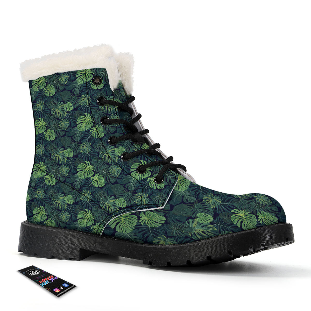 Monstera Green Tropical Print Pattern Winter Boots-grizzshop