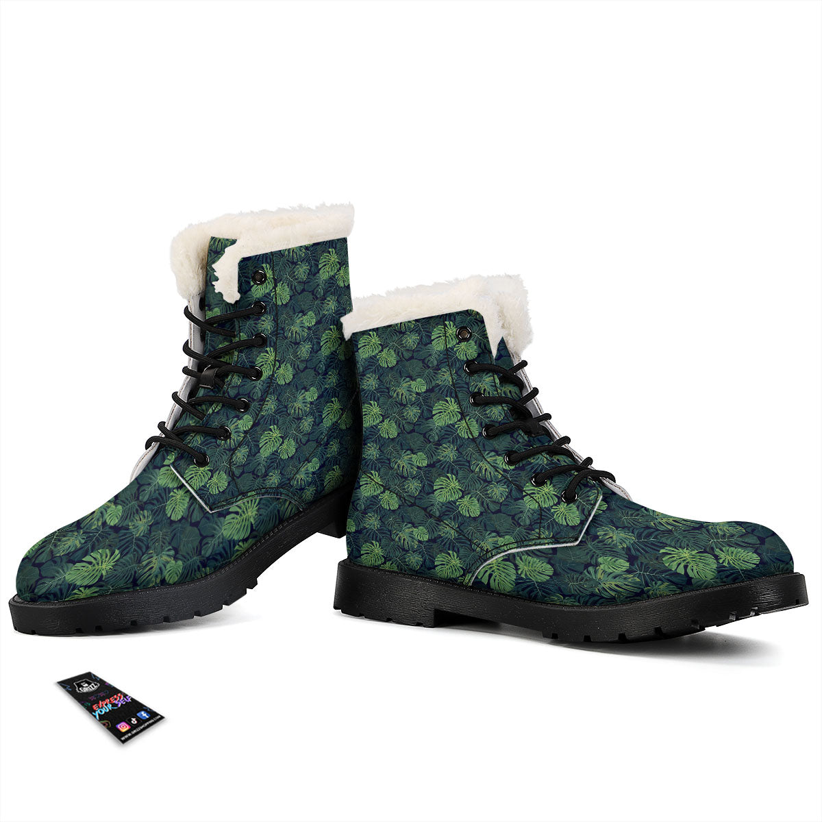 Monstera Green Tropical Print Pattern Winter Boots-grizzshop
