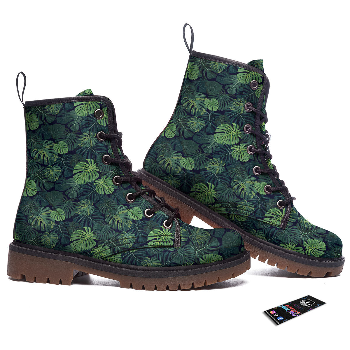 Monstera Green Tropical Print Pattern Work Boots-grizzshop