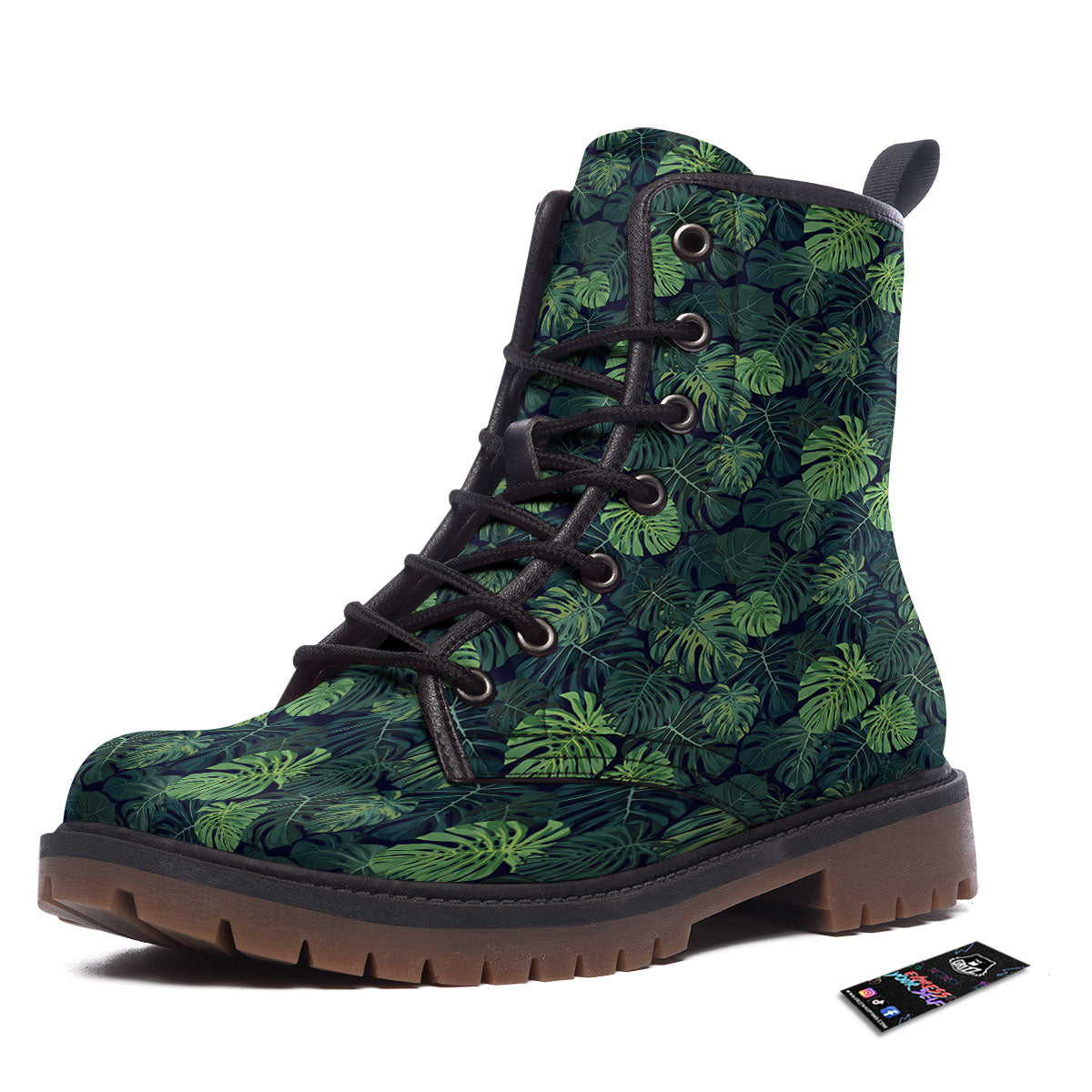 Monstera Green Tropical Print Pattern Work Boots-grizzshop
