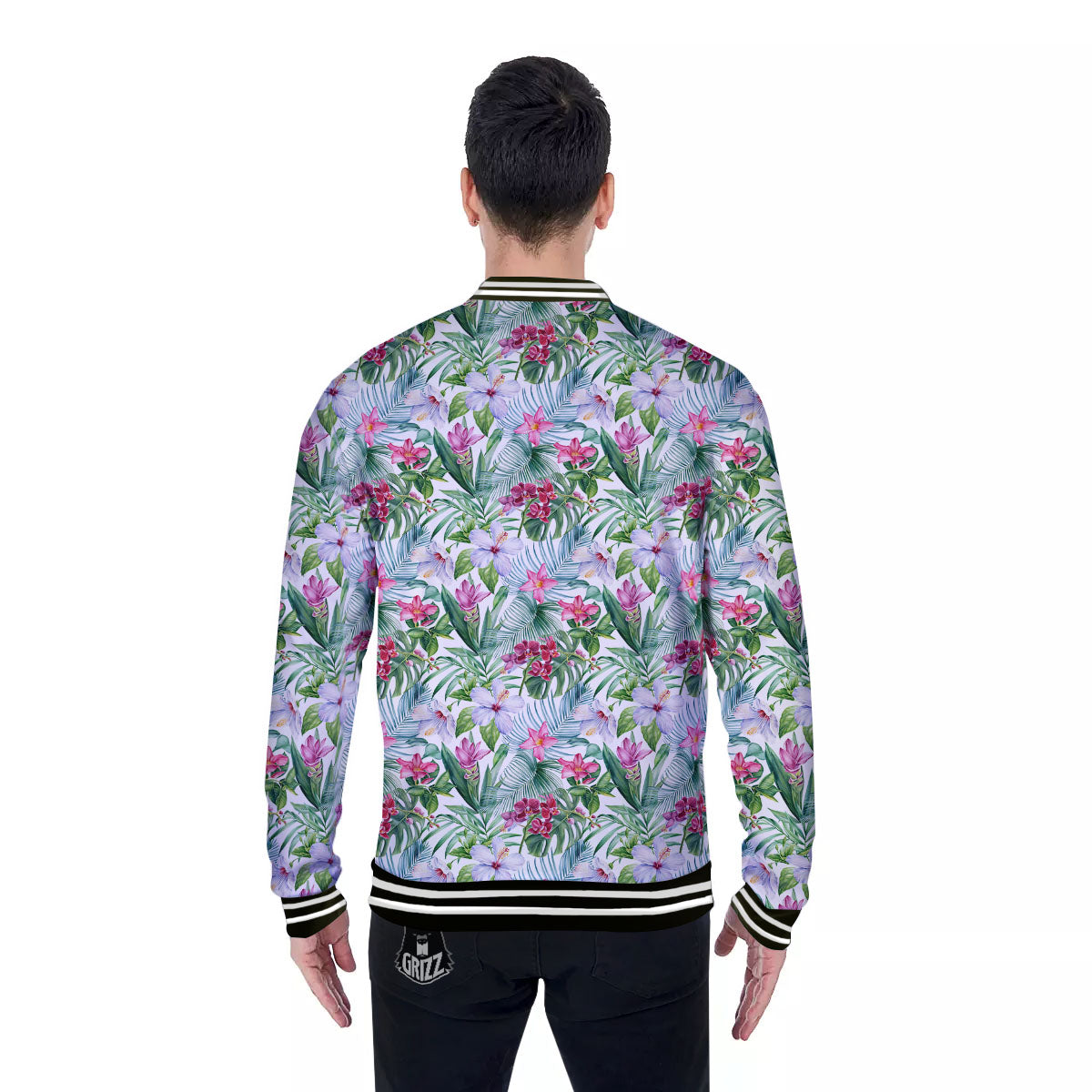 Monstera Hawaii Hibiscus Print Pattern Baseball Jacket-grizzshop