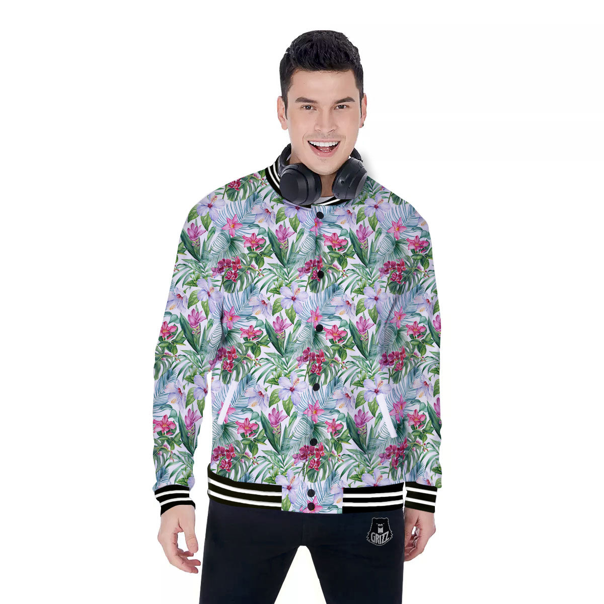 Monstera Hawaii Hibiscus Print Pattern Baseball Jacket-grizzshop