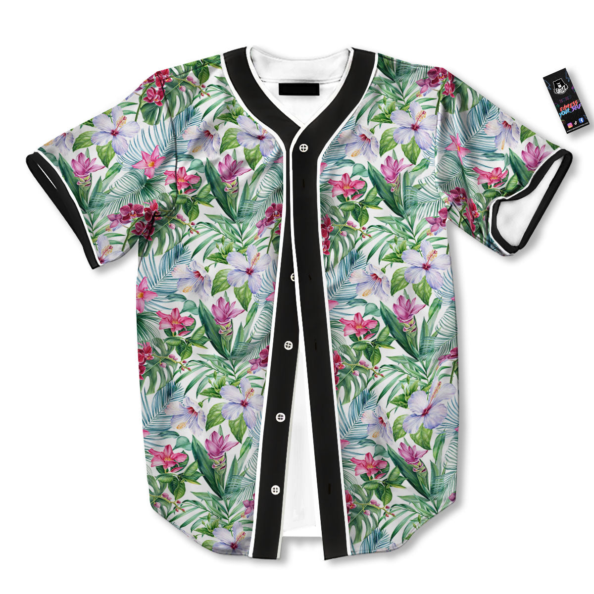 Monstera Hawaii Hibiscus Print Pattern Baseball Jersey-grizzshop