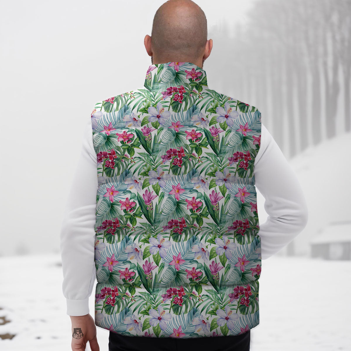 Monstera Hawaii Hibiscus Print Pattern Down Vest