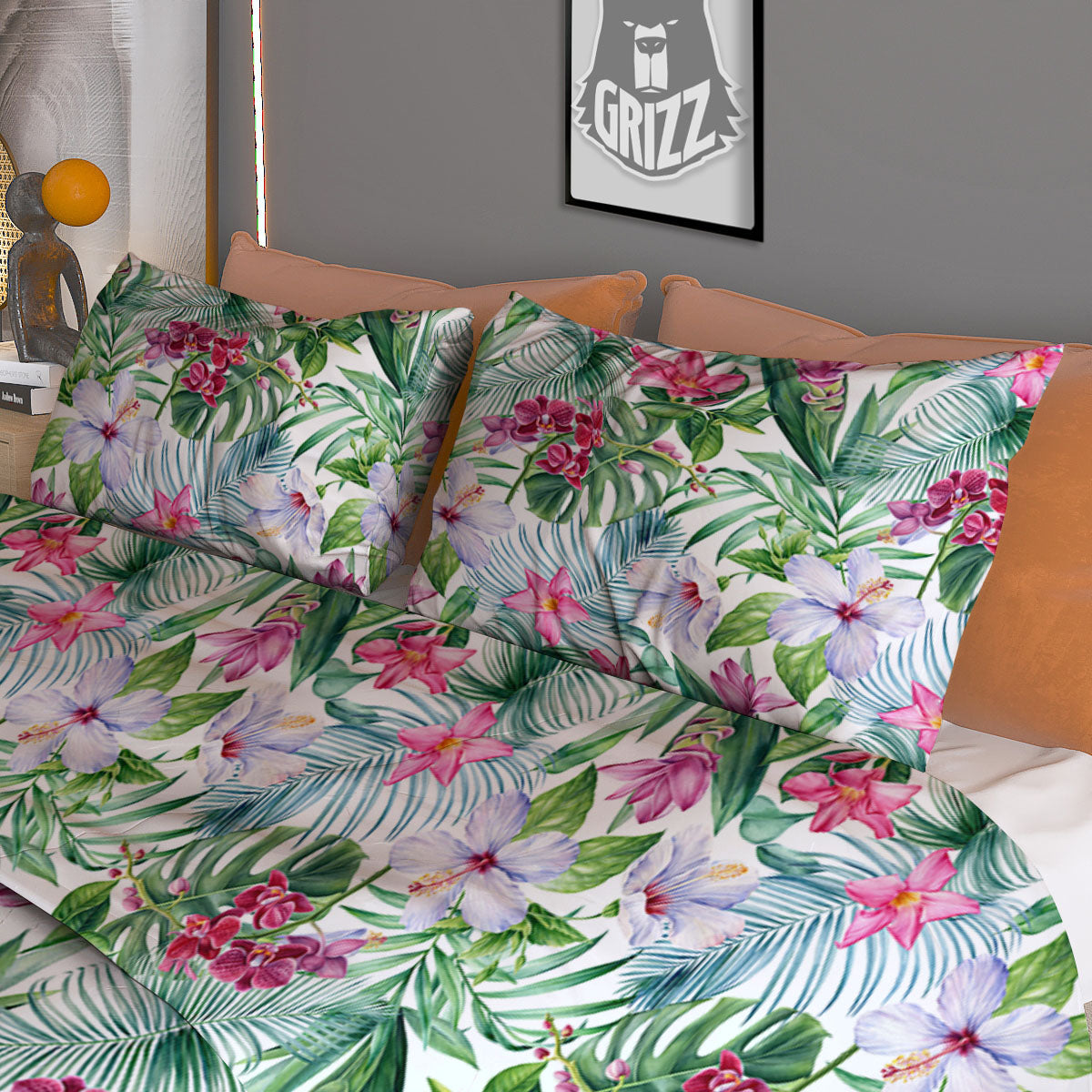 Monstera Hawaii Hibiscus Print Pattern Duvet Cover Bedding Set
