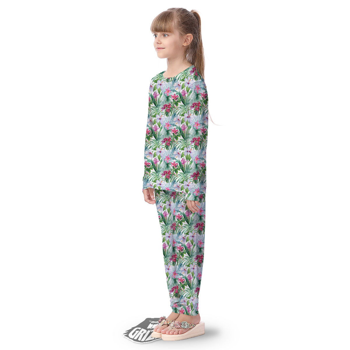 Monstera Hawaii Hibiscus Print Pattern Kid's Pajamas-grizzshop