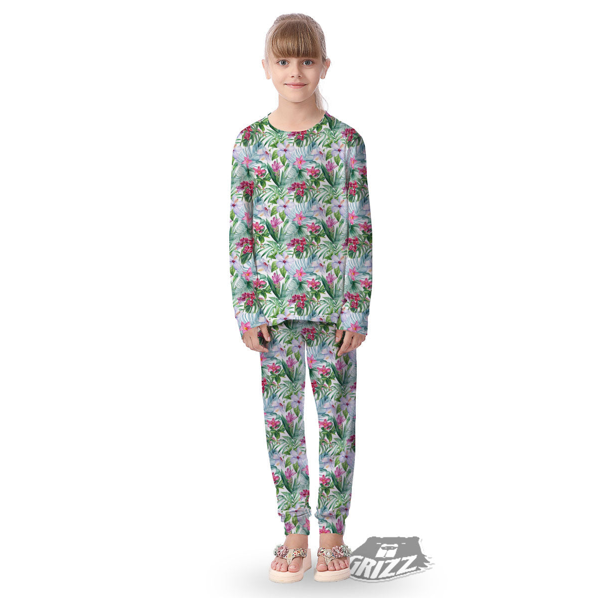 Monstera Hawaii Hibiscus Print Pattern Kid's Pajamas-grizzshop