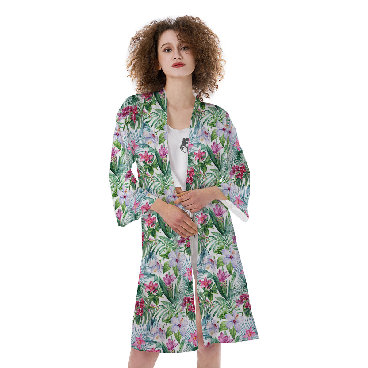 Monstera Hawaii Hibiscus Print Pattern Kimono-grizzshop
