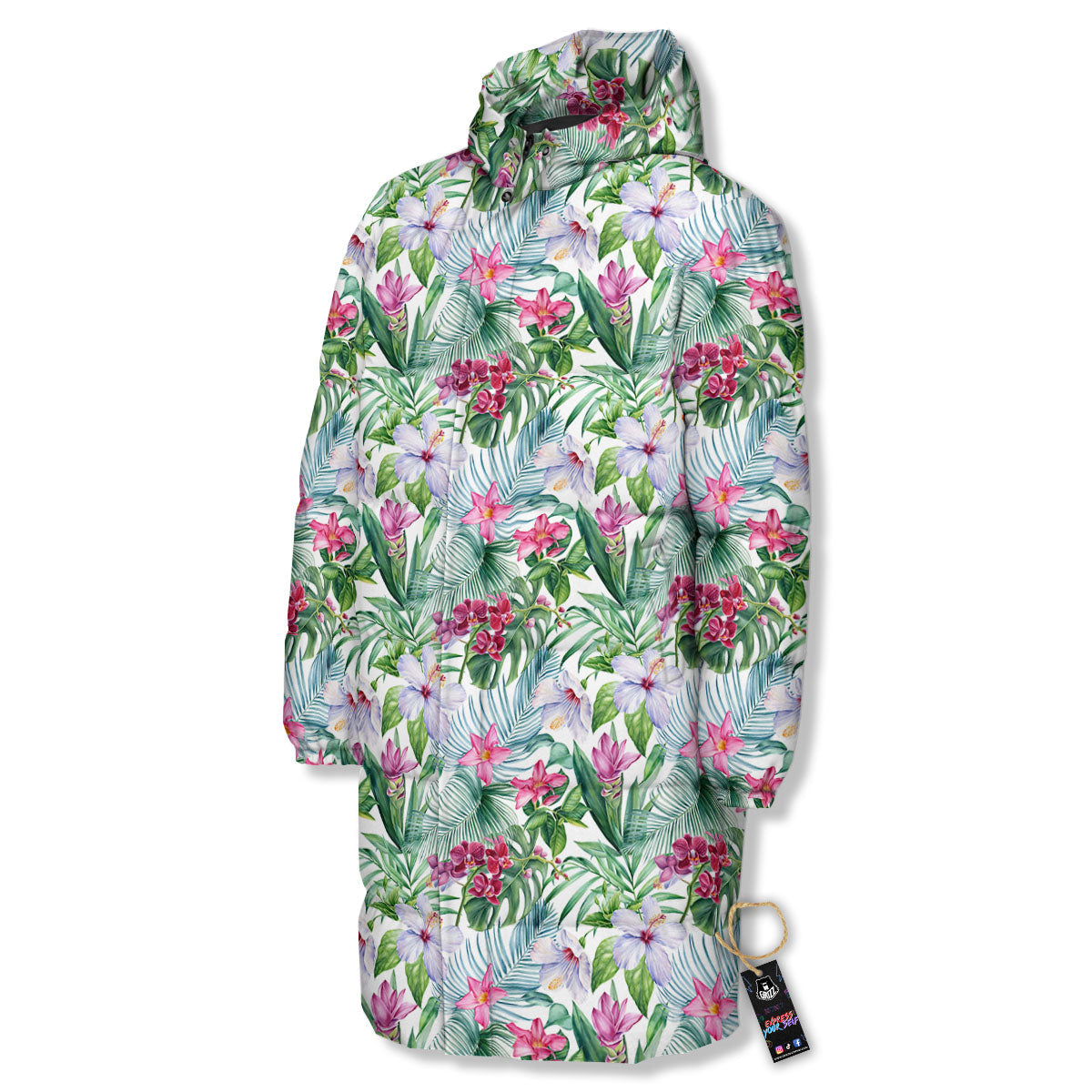 Monstera Hawaii Hibiscus Print Pattern Long Down Jacket-grizzshop