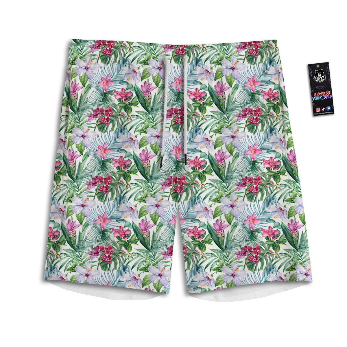 Monstera Hawaii Hibiscus Print Pattern Men's Athletic Shorts